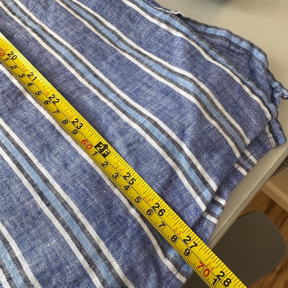 Lauren Ralph Lauren Linen Blue Striped Long Sleeve Popover Blouse | Size Large - Picture 7 of 8